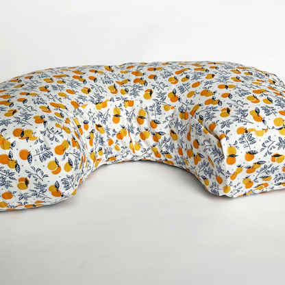 organic nursing pillow with orange illustration